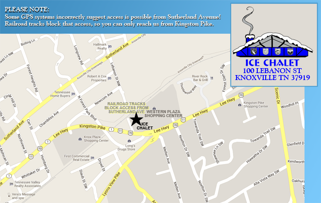 Map to Ice Chalet at 100 Lebanon Street, Knoxville, Tennessee