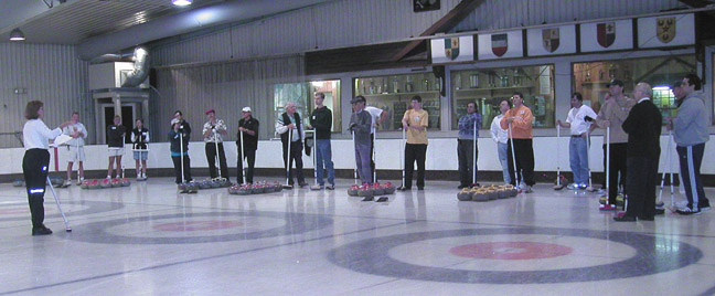 Team lineup on the ice getting ready
