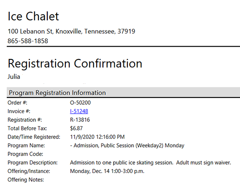 Confirmation email example