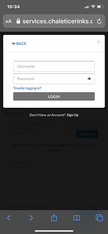 Login or sign-up screen