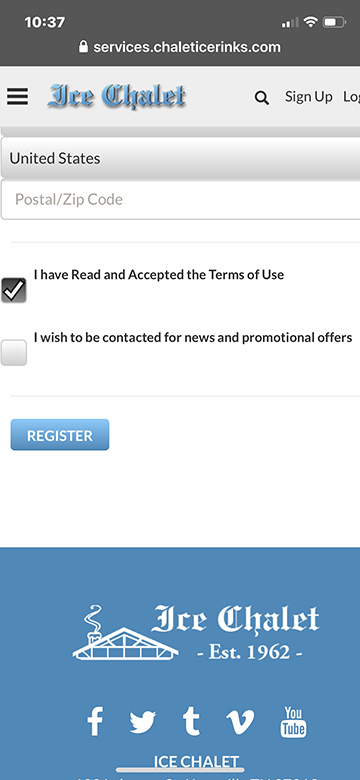 Terms of use screen