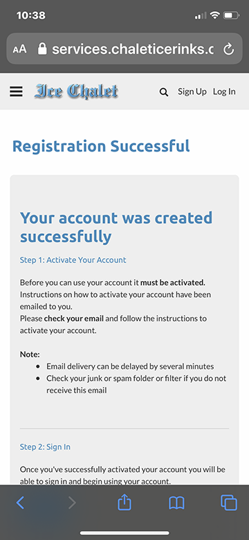 Account activation step