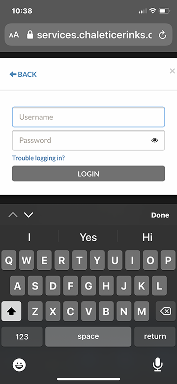 Login screen