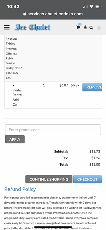 Checkout review screen
