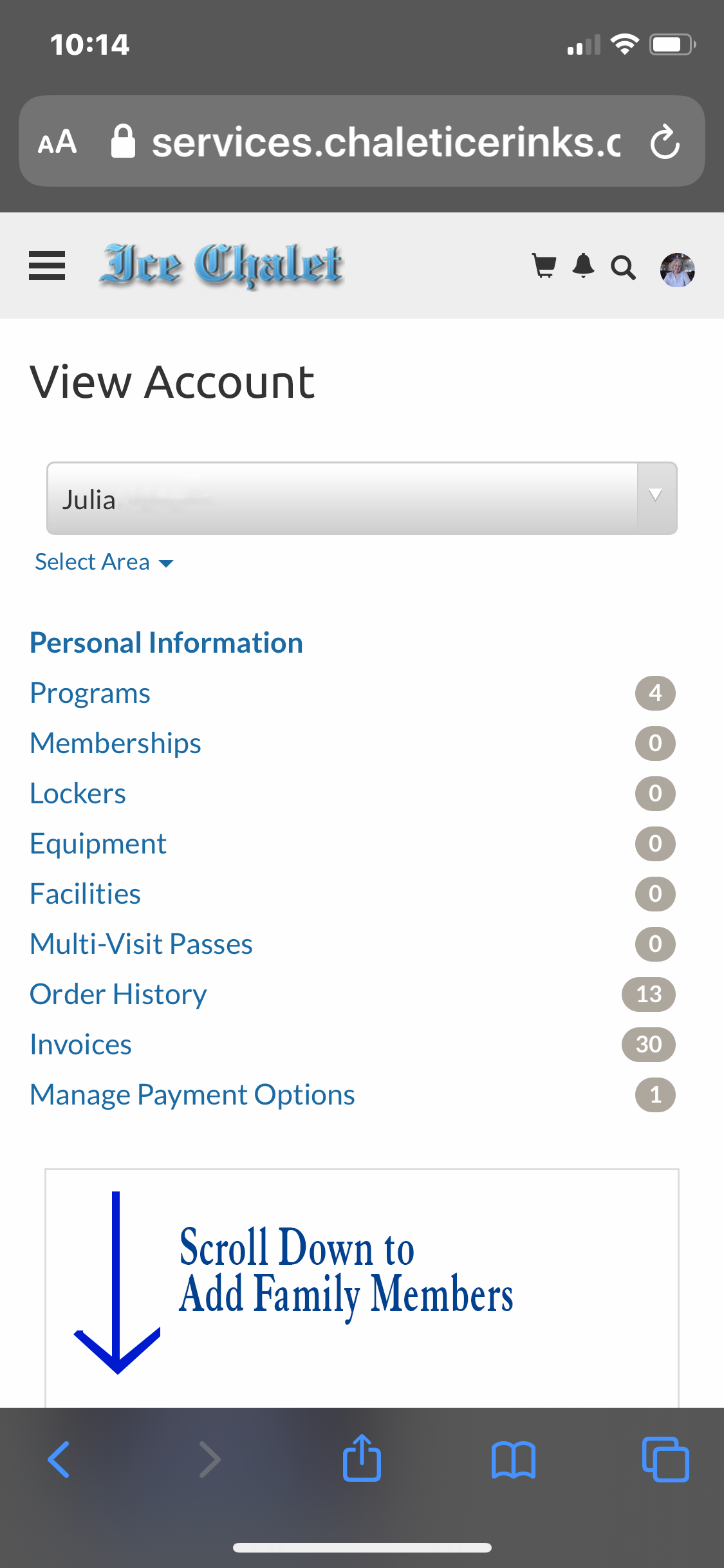 Profile page scroll area